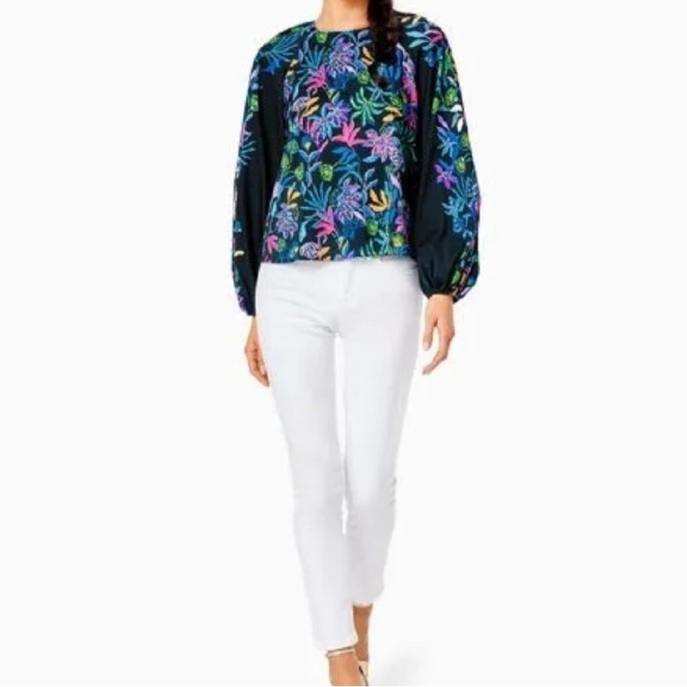 NWT Lilly Pulitzer Imani Long Sleeve Top Paradise Glow Onyx Floral Print